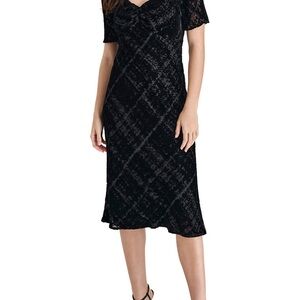DKNY Black Sparkle V-Neck A-Line Midi Dress